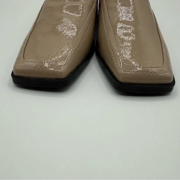 Zara Taupe Patent Loafers Women’s Square Toe Low Heel Slip On Shoes Size 6.5 US - Picture 8 of 16